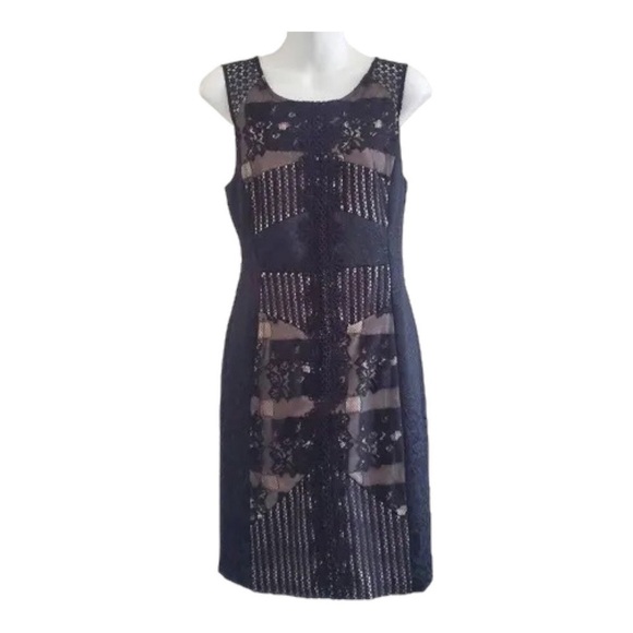 Anthropologie Moulinette Soeurs Sheath Dress 16 Black Floral Crochet Jacquard - Picture 1 of 8